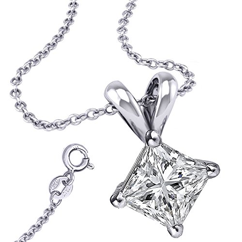 It's Sterling Silver 925 Synthetic Birthstone CZ 2 Carat Square Princess Nekclace with Pendant and 18 inch Rolo Chain