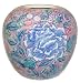 Blue and White Round Melon Jar Vase with Pink and Purple - Hand Painted Porcelain, Peony Design