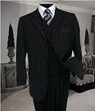Review   / NICE 3PC 3 BUTTON COLOR BLACK VESTED MENS SUIT WITH PINSTRIPE BY: TESSORI UOMO. SUPER 150'S EXTRA FINE ITALIAN WOOL