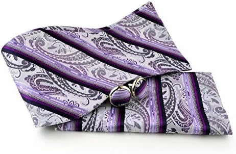Uomo Vennetto Men's Self Bowtie - Paisley Polyester Bow Tie and Cufflinks Set