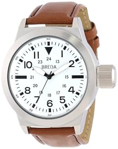 Breda Men's 1638-silver/brown Leo Screw-Cap Crown Oversized Watch