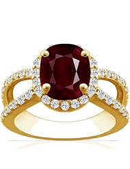 18K Yellow Gold Cushion Cut Ruby Ring With Sidestones