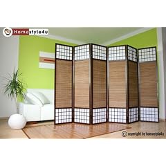 6 fach Holz Paravent Shoji Raumteiler Trennwand mit Bambus