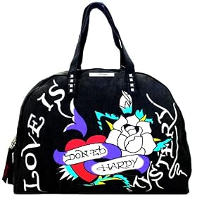 Ed Hardy Extra Large Canvas & Leather Jane Weekend Tote Bag - Black