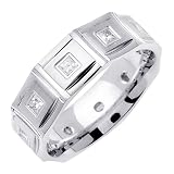 Beverly Diamonds Mens 14K WHITE GOLD DIAMOND WEDDING BAND RING Princess-Shape