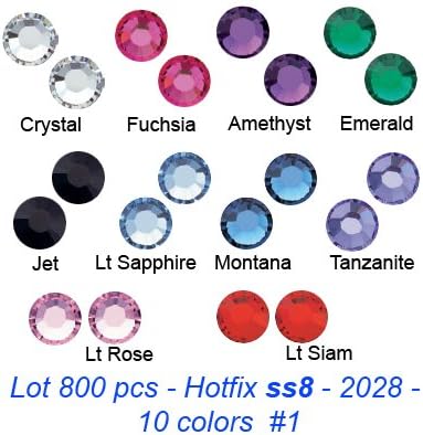 Wholesale Lot 800pcs ss8 ~ 2.5mm #2028 Swarovski Crystal Hotfix Flatback Rhinestone Xilion Rose (#1) . 10 colors
