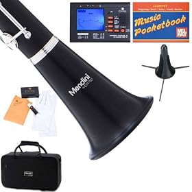 Mendini MCT-40 B Flat Intermediate Ebony Wood Clarinet w/ Case, Tuner, Stand, Mouthpiece, Box of 10 Reeds, Cork Grease, & a Pair of Gloves