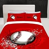 Baseball in Red Monogram Duvet Cover - Full/Queen