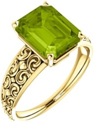 18K Yellow Gold 10.00x8.00mm Emerald Cut Peridot Ring -- LIFETIME WARRANTY