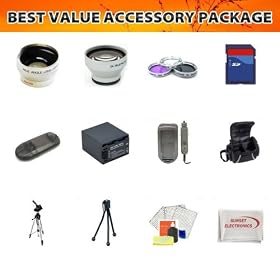 SSE Best Value 8GB, Lens, Battery and Tripod Complete Accessory Package For The Sony HDR-CX110 HDR-CX150 HDR-CX300 HDR-CX550V HDR-XR350V HDR-XR550V Camcorders