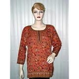 Hippie Boho Brink pink Printed Crepe Easy Wear Kurti Tunic Top L