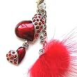 Cell Phone / Camera Charm Strap Beautiful Red Diamond Hearts With Fuzzy