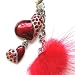 Cell Phone / Camera Charm Strap Beautiful Red Diamond Hearts With Fuzzy