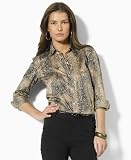 Lauren by Ralph Lauren Shirt, Priya Three-Quarter Sleeve Python Print