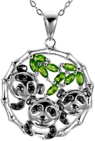 0.92ctw Natural Chrome Diopside and Black Spinel Sterling Silver Panda Pendant with Chain 18"