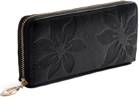 Heshe Women's Soft Hq Leather Purse Case Long Organizer Wallet Zippered Arround Clutch (Blue)