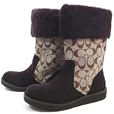 Coach Boots Signature Kally Fabric Suede & Shearling Trim Khaki Chocolate