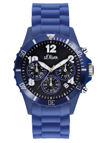 s.Oliver Unisex-Armbanduhr Big Size Chronograph Silikon blau SO-2325-PC Preisvergleich