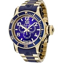 Invicta Men's 6634 Russian Diver Collection Chronograph 18K Gold-Plated Blue Rubber Watch