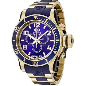 Invicta Men's 6634 Russian Diver Collection Chronograph 18K Gold-Plated Blue Rubber Watch