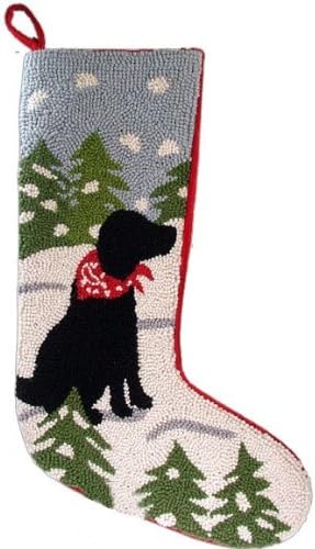 Festive Black Labrador Retriever Dog Hooked Wool Christmas Stocking- Large 21" Size - Exclusive Design by For the Love of Dogs
