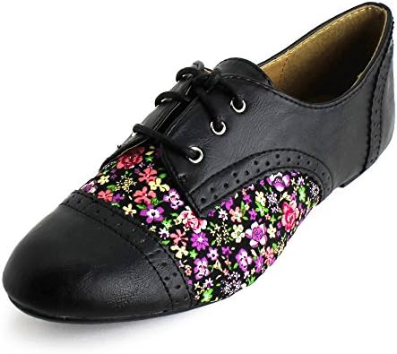 Womens Lace Up Floral Flat Oxford Shoes (Adults)