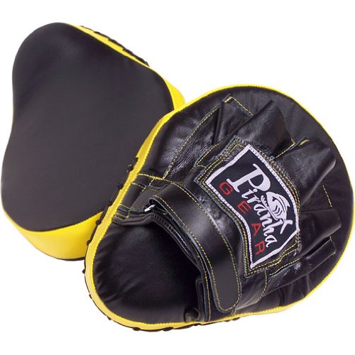 Piranha Gear Curved Leather Focus Mitts - Black & Yellow