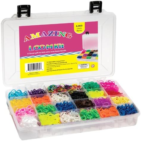Amazing Loom Bands Complete Collection Organizer Storage Kit, Includes 6,800 Bands +300 Clips a Variety of 12 Beautiful Colors - Including Tie-dye and Glow in Dark Ruber Bands (Compare to Twistz Bandz Rainbow Loom Bracelet Rubber Band Kit)