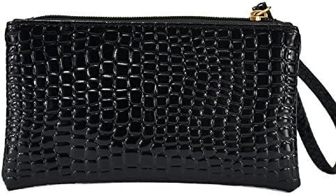 "BUY ONE GET TWO" Women's Pu Leather Crocodile Hand Bag Coin Pouch Purse Bag Wallet Zip Up Change Phone Key Card Holder Bag for Lady, Black