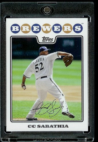 C.C. Sabathia - Milwaukee Brewers - 2008 Topps Updates & Highlights Baseball Card in Protective Screw Down Display Case!