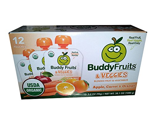 Buddy Fruits & Veggies 12 Pack Squeezable Fruit and Veggies Pouches - Apple Carrot and Orange
