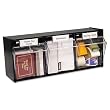deflect-o Products - deflect-o - Tilt Bin Plastic Storage System, 3 Bins, 23 5/8 x 7 3/4 x 9 1/2, Black - Sold As 1 Each - Units stack and connect together to form a custom modular system. - Transparent bins tilt out and stay open while in use. - Can be wall mounted or used on countertop. - Identification labels and mounting hardware included. - Bins can be easily removed from locking mechanism for cleaning and refilling.