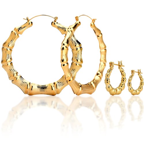 14K Gold Plated Hollow Round Bamboo Hoop Earings. 7 Different Sizes from .75
