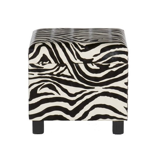 Faux Leather Storage Ottoman Zebra