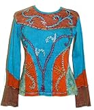 #42 Agan Traders Rib Cotton Vibrant Embroidered Yoga T-Shirt Blouse