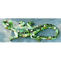 Gekko Gecko Eidechse Salamander COLORIDO Mosaik 2er Set gr�n / bunt