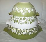 Vintage 1970s " Spring Blossom " Green Cinderella Mixing Nesting Batter Bowl Set - 4 Quart, 2 1/2 Quart and 1 1/2 Quart