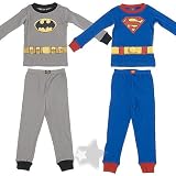 Batman and Superman Set of Two Long Sleeved Cotton Pajamas for Toddlers and Boys