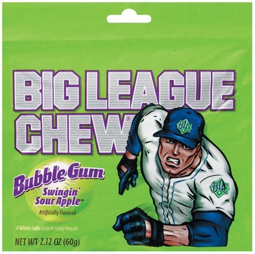 Big League Chew, Swingin' Sour Apple Bubble Gum, 2.12-Ounce Pouches (Pack of 24) by Big League Chew
