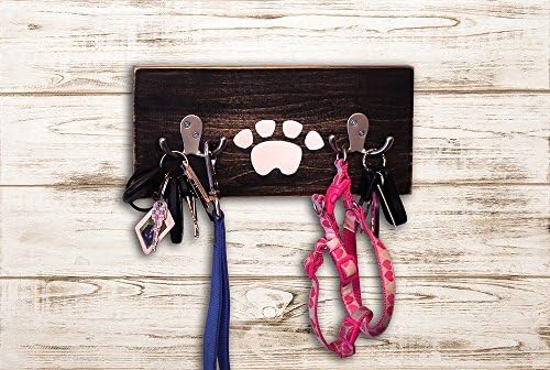 Two Hook Dog Leash Holder, Key Holder - Black Distress - Dog Organizer, Dog Lovers