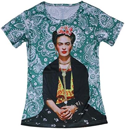 Sweet Style Frida Kahlo Print Round Neck Short Sleeves T-Shirt for Women (Medium, Tef0073-Green)