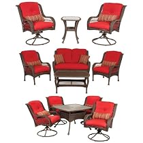 Big Sale Bella Vista Patio Furniture Combo: 5 Piece Dining, 4 Piece Seating, and 3 Piece Bistro Set (Brick Red, Wicker) by La-Z-Boy Outdoor