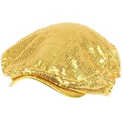 Unisex Adjustable Sequins Shimmer Dancer Curved Ivy Cabby Driver Hat Cap Gold