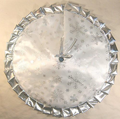 Christmas Tapered / Tabletop Tree Skirt, 30" Silver Metallic Snowflakes