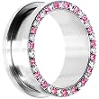 26mm Stainless Steel Pink Clear Gem Screw Fit Tunnel