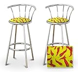 2 Chili Peppers Specialty / Custom Chrome Barstools with Backrest Set 2 Chili Peppers Specialty / Custom Chrome Barstools with Backrest Set