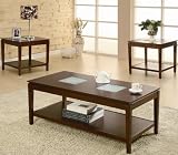 3pc Coffee Table Set with Glass Top in Cappuccino Finish