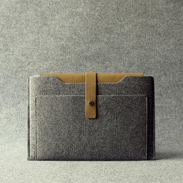 Charbonize Genuine Leather and Wool Felt sleeve case for Apple MacBook Pro 13-inch Retina (Grey)