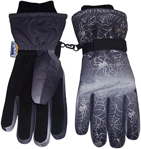 N'Ice Caps Boys Spider Tye Dye Print Thinsulate and Waterproof Ski Gloves (Black/Charcoal/Silver, 6-8 Years)