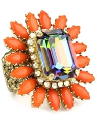 Rodrigo Otazu "DNA" Orange and Volcano Floral Adjustable Ring